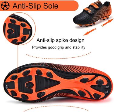 Дитячі футбольні бутси для хлопчиків та дівчаток. Низькі, для тренувань та занять спорту на відкритому повітрі. Розміри 28-37 EU, чорно-оранжеві.