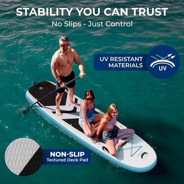SUP дошка SereneLife надувна 366x86 см для 2 дорослих + дитина, комплект для сплаву, стабільна, антиковзка, для сім'ї, річки та озера