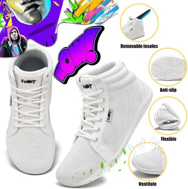 Мінімалістичні кросівки без шнурів Hi-top для чоловіків та жінок. Легкі, зручні кросівки для ходьби, трейлраннінгу та фітнесу. Zero Drop підошва, неслизька, білі, 42 EU.