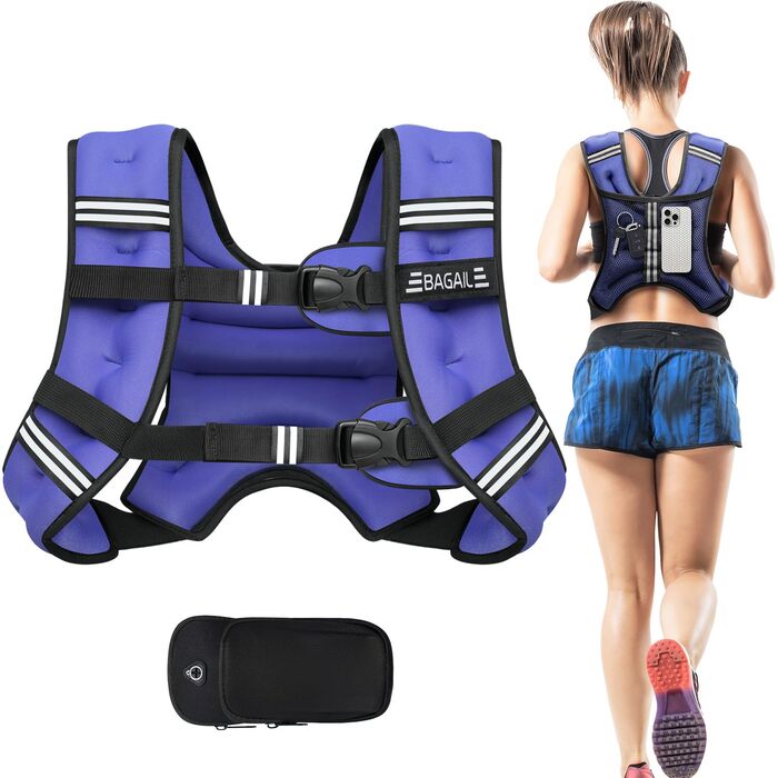 Вага для тренувань BAGAIL, регульований обхват грудей, практична кишеня, заповнена залізяним піском, ідеальна для тренувань у спортзалі, йоги та аеробіки (фіолетовий, 6 кг)