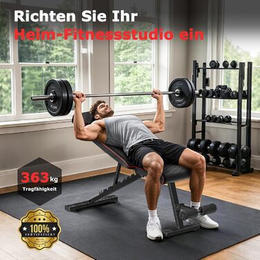 Складана лава для тренувань з регулюванням нахилу, 10 положень спинки, вантажопідйомність 363 кг, з фіксатором ніг для дому та спортзалу