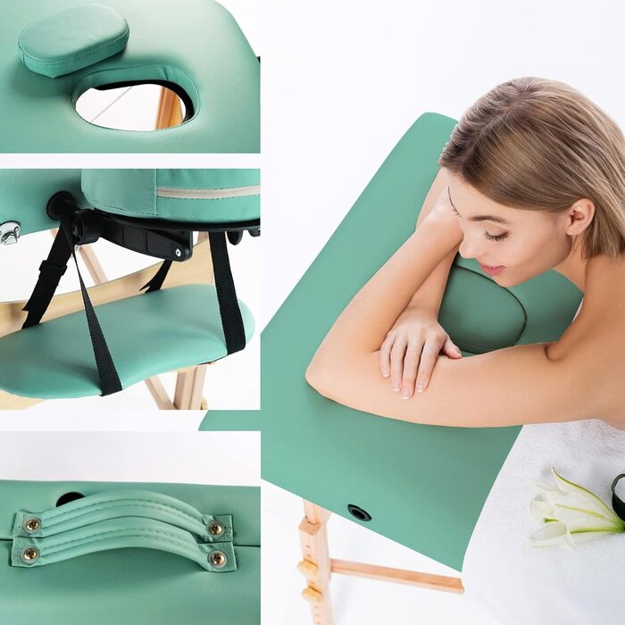 Масажне ліжко VENDOMNIA з дерев'яними ніжками, 3 зони, регулювання висоти, включаючи якісну подушку, сумку, підлокітники, вибір кольору, складане, для масажу, ліжко для процедур, Бургунді