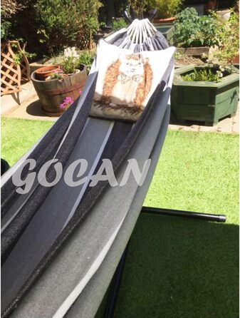 Гаммак GOCAN XXL для 2 осіб, 220x150 см, 330 см, 300 кг, бавовна, для відпочинку на вулиці та в приміщенні, сірий смугастий гамак