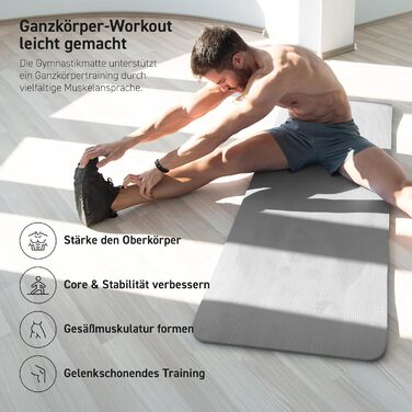 MSPORTS Килимок для гімнастики Преміум з сумкою, постером та додатком для фітнесу. Зручний, 190 x 80 x 1,5 см, антрацит. Без фталатів. Килимок для йоги сіро-антрацитового кольору 190 x 80 x 1,5 см