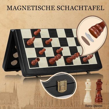 Шаховий набір Joneytech 2 в 1 магнітний, 39х39 см, дерев'яний, складаний, для дорослих та дітей, з додатковою королевою