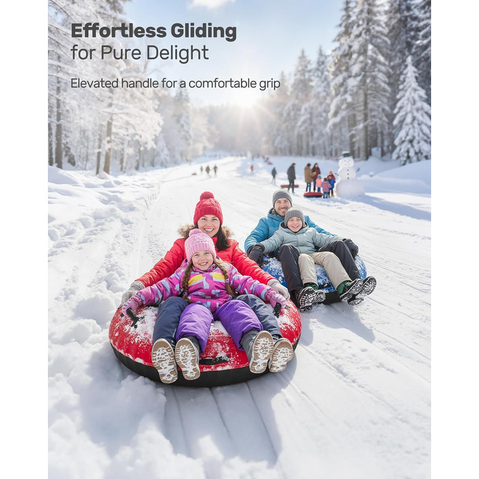Шнек для катання снігом QPAU з канвасом для дітей та дорослих, 48'' Heavy Duty, посилена підошва, зимова розвага на свіжому повітрі, чорний & червоний