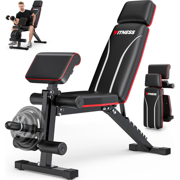 Регульована складана лава для тренувань з гантелями, 363 кг, з підставкою для ніг, упором для преса та подовженою спинкою, багатофункціональний фітнес-обладнання для дому