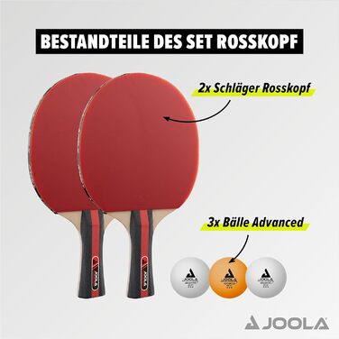 Набір для настільного тенісу JOOLA Rosskopf 2: 2 ракетки, 3 м'ячі (40+ мм), червоно-чорний, 5 шт.