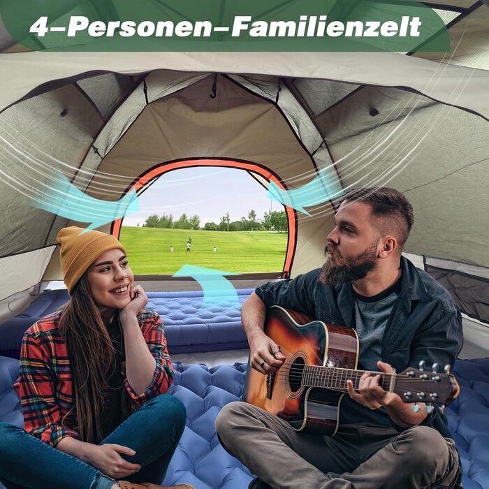 Намет для кемпінгу з тамбуром, намет для 2-4 особи, водонепроникний PU5000, для відпочинку, подорожей, трекінгу, саду, куполоподібний, ультралегкий, рюкзак, 2025, армійний зелений (Pop Up)