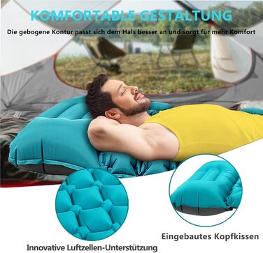 TENQUAN Килимок для кемпінгу самонадувний, 9см - туристичний килимок, повітряний матрац, килимок для сну, клапан, насос, для авто, намету, трекінгу, пляжу (блакитний/сірий)