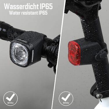 Набір велоліхтарів ADDVIEW, сертифікований StVZO, LED, IP65, водонепроникний - передній + задній ліхтар, USB Type-C, монтаж без інструментів, Twins