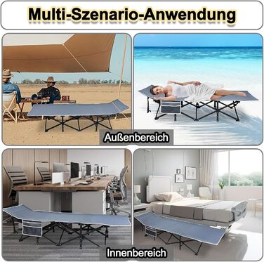 Розкладне ліжко VA-Cerulean для кемпінгу та відпочинку: міцне, легке, з кишенею та сумкою для транспортування (250 кг, 190x62x38 см)