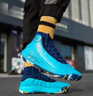 Баскетбольні кросівки для чоловіків, високі, дихаючі, з неслизькою підошвою, для тренувань у залі та на вулиці, білі (сині, 35 EU)