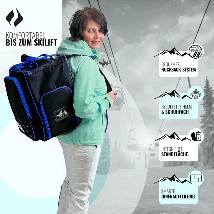 Рюкзак для лижних черевиків Driver13 з відділенням для шолома. Підходить для лиж, сноуборду, роликів та чоботів. Оригінальна модель з 2007 року, чорно-синій.