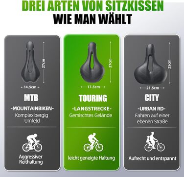 Велосипедне сідло RBRL – Комфортне широке сідло з піною Memory Foam та подвійною амортизацією, водонепроникне, для MTB, BMX, шосе та трекінгу, ергономічне