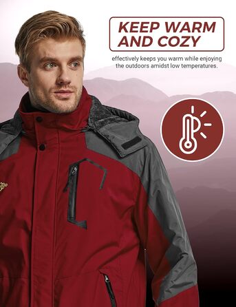 Чоловіча гірськолижна куртка Wantdo - тепла зимова флісова куртка, водонепроникна, дихаюча, з капюшоном, вітрозахисна. Розмір L.