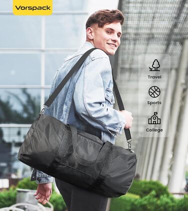 Спортивна сумка Vorspack для чоловіків та жінок — водонепроникна складна дорожня сумка для подорожей, спортзалу та ручної поклажі, чорна, 61 см (24 дюйми)