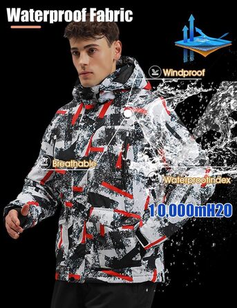 Чоловічий зимовий костюм Hotian: комплект куртки та штанів для катання на лижах, сноуборді та активного відпочинку. Розмір L, колір: червоно-білий+помаранчевий