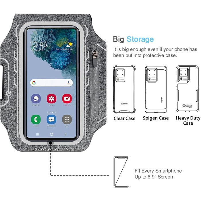 Спортивний браслет на руку JEMACHE для Samsung Galaxy S25/S24/S23/S22 Ultra/Plus/FE з кріпленням для навушників Buds Plus (Сірий)