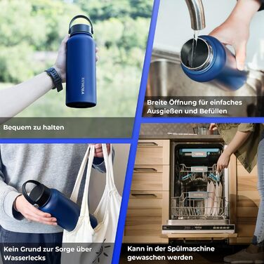 Термос пляшка з нержавіючої сталі 1 л, герметична, BPA Free, ізольована, вакуумна, подвійні стінки, темно-синя