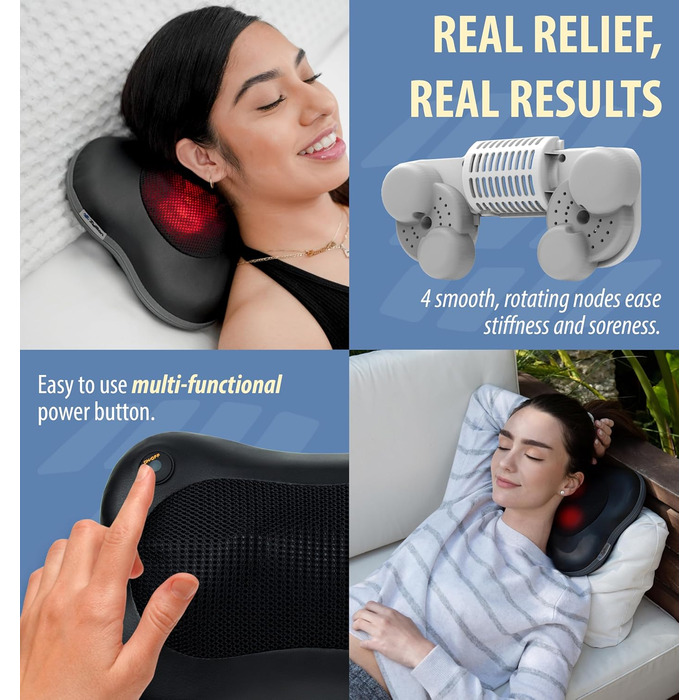 Масажер для спини та шиї Zyllion Shiatsu 3D – глибокий масаж м'язів для дому та авто (кабельне підключення, чорний)