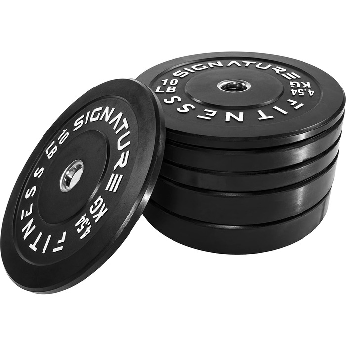 Олімпійські диски Signature Fitness 5,1 см із сталевою втулкою, набір 72,6 кг (2×10/25/20,4 кг), чорні