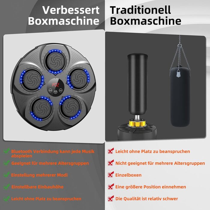 Електронна музична скринька ADSAQOP з LED-підсвічуванням для дітей та дорослих, Bluetooth, настінний монтаж, професійне тренувальне обладнання