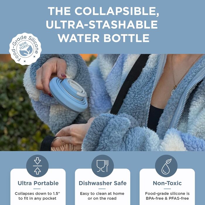Складна пляшка для води HYDAWAY 750 мл Blue Ice, силіконова, харчова, з носиком, для подорожей