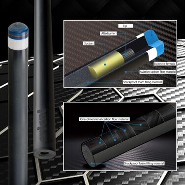 CRICAL Більярдний кий з карбонового волокна, 147.3 см, професійний, з'єднання 3/8 x 8, наконечник 12.5 мм