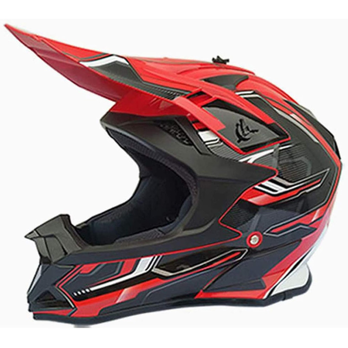 Мотошолом YASE Cross для мотокросу, ендуро, даунхілу: повний захист обличчя, MTB, Moped/ATV (чорний/червоний/білий, XL 58-59 см)