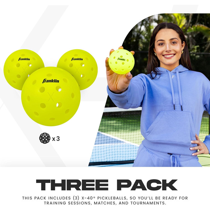 Franklin Sports Pickleball-X Performance 40 Outdoor-Bälle - Жовті м'ячі для піклболу, 40 шт.