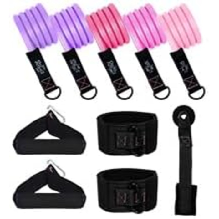 Набір еластичних стрічок Abahub для фітнесу з дверним кріпленням, ручками та петлею для ніг – для тренувань всього тіла, домашній спортзал, ідеально для початківців та досвідчених (Рожевий, 100LB)