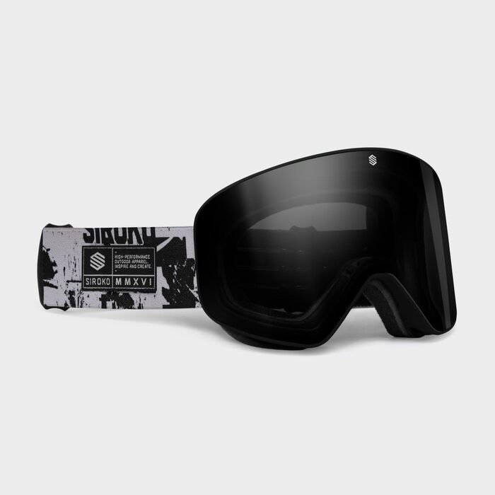 Лижна маска для сноуборду та гірських лиж Siroko GX, унісекс, з UV400, антифог-покриттям та захистом від подряпин, чорно-сіра