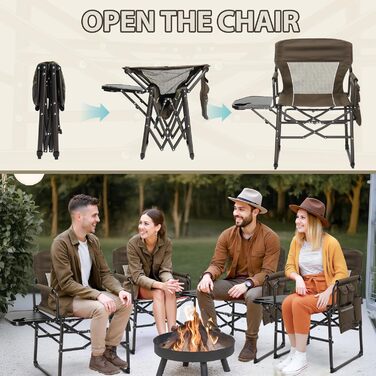 Складний туристичний стул LEADZM з бічним столиком та відділенням для зберігання, 120 кг, 600D Oxford, метал, 62x60x92 см, коричневий