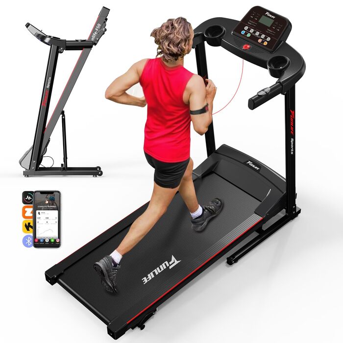 Біговий тренажер FunLife F50/F60: складаний, з регулюванням нахилу, потужний мотор 2.5PS, велика площа для бігу, керування через App & Bluetooth, для дому та фітнес-залу, вимірювання пульсу