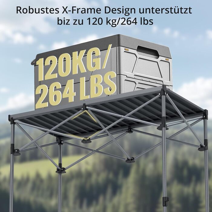 Складний алюмінієвий стіл для кемпінгу Anbte, 122x60x74 см, до 120 кг, для 6-8 осіб, з сумкою для перенесення (Чорний)