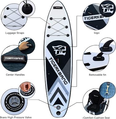 Надувна SUP-дошка Tigerxbang з повним комплектом весла та аксесуарів для сапсерфінгу