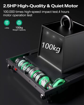 Walking Pad з амортизацією 6 точок, біговий тренажер для дому з нахилом 9%, тихий біговий стіл, 2.5 PS, з пультом дистанційного керування, чорний