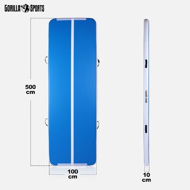 GORILLA SPORTS® Гімнастичний надувний мат 3м/5м з електричною помпою та сумкою, 10 см, для фітнесу, йоги, тумблінгу
