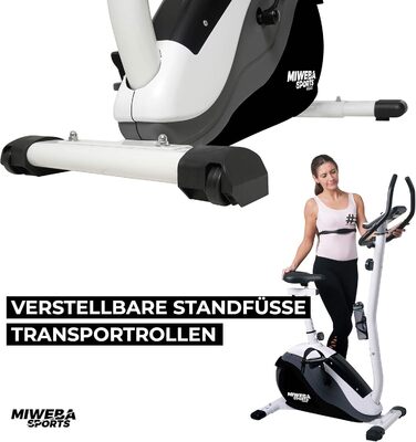 Велотренажер Miweba Sports ME400 з магнітним опором, 12 кг маховик, до 150 кг, LCD-дисплей, керування через додаток, пульсометр, для дому, чорний/білий