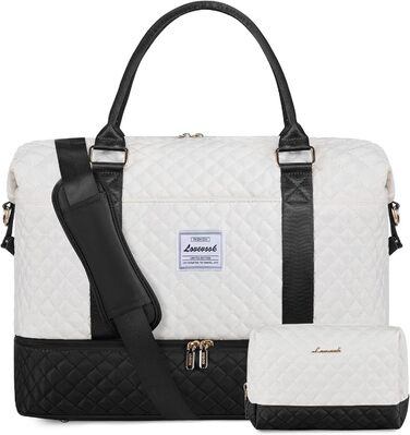 Спортивна сумка LOVEVOOK для жінок з відділенням для взуття, ручна поклажа, дорожня сумка, сумка для вихідних, містка для спортзалу, пляжу, подорожей, пологів (L-2шт, Бежевий, Чорний)