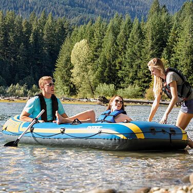 Надувний човен Intex Challenger 3: комплект з 3 шт., 295x137x43 см, блакитний/жовтий, для одного