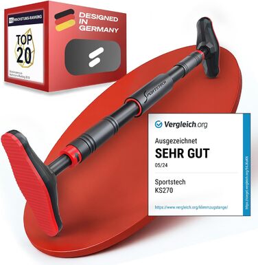 Кімнатна турнік Sportstech KS260/270 для дверей, до 200 кг, з фіксацією Gear-Lock, регульована 70-90 см, без свердління, Calisthenics