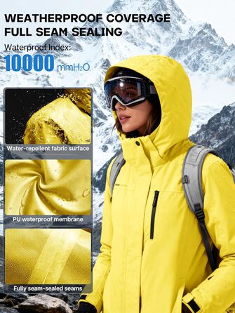 Жіноча водонепроникна куртка для катання на лижах FREE SOLDIER з флісовою підкладкою та капюшоном. Тепла зимова куртка-дощовик XXL, кремовий/жовтий колір