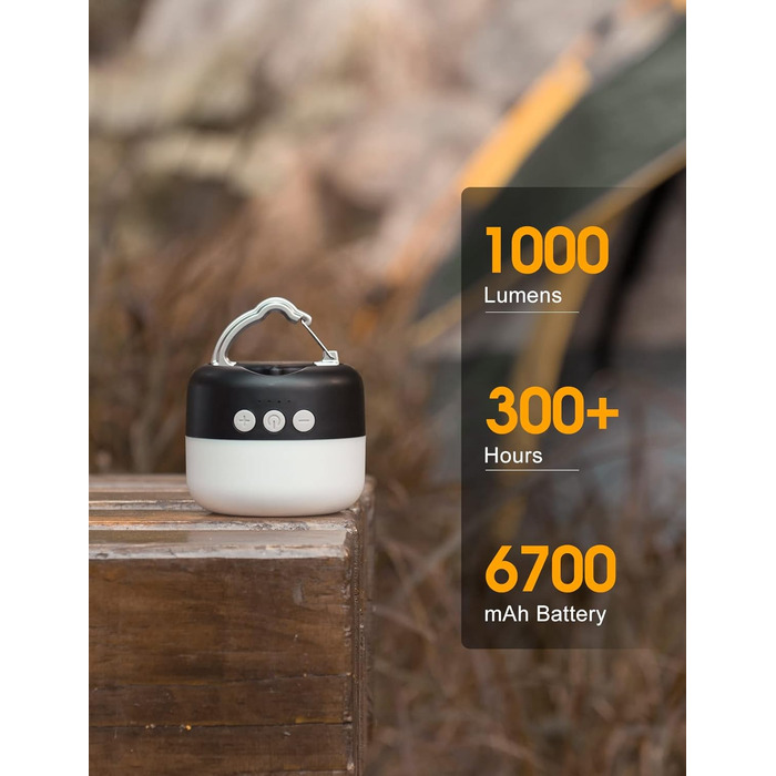 LED кемпінгова лампа ZMNT: перезарядна, димерна, магнітна, для походу, намету, аварійні ситуації, чорний