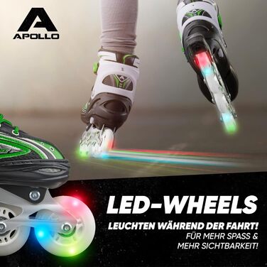 Інлайне ролики Apollo Super Blades X Pro з регулюванням розміру, LED, для жінок, дітей, дорослих, розміри 31-42, білий/рожевий (зелений, L (39-42))