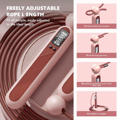 Стрибкове канат Flintronic з лічильником, регульований, з підшипниками та неслизькими ручками, інтелектуальний, з вагою, для тренувань, фітнесу, боксу, рожевий #5