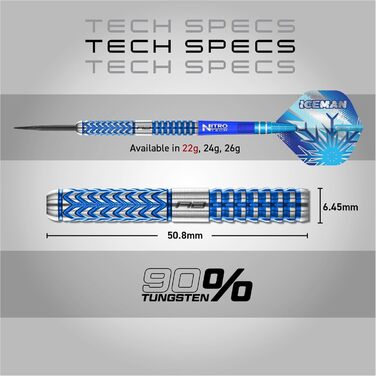 Дротики Red Dragon Gerwyn Price Iceman Glacier 90% вольфрам, професійний набір з оперенням і хвостовиками, 18г/22г/24г/26г