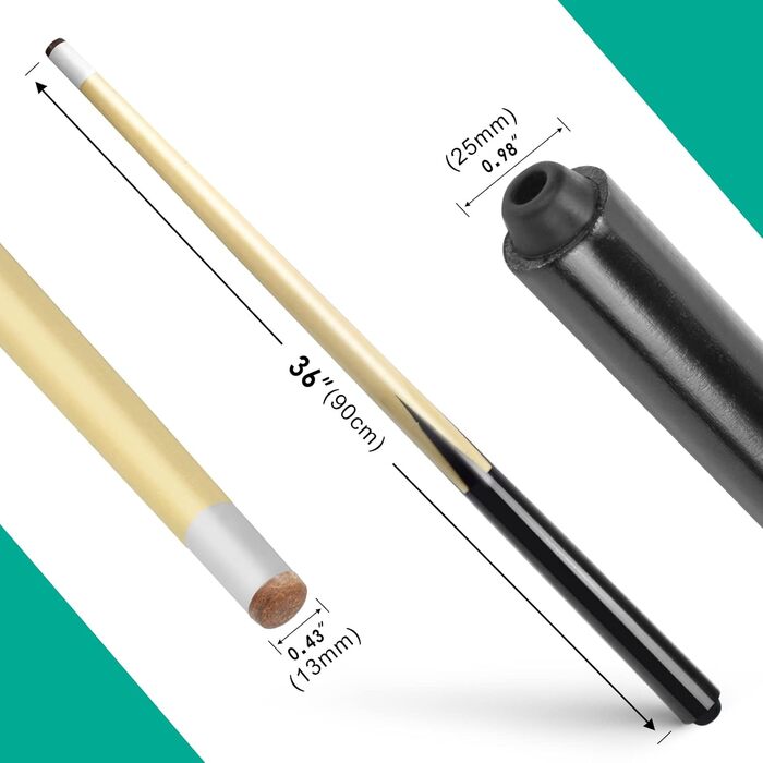 Дерев'яні кийки для більярду VANLAN: короткі, для дітей, 13 мм, 2 шт. в наборі (36 шт.)