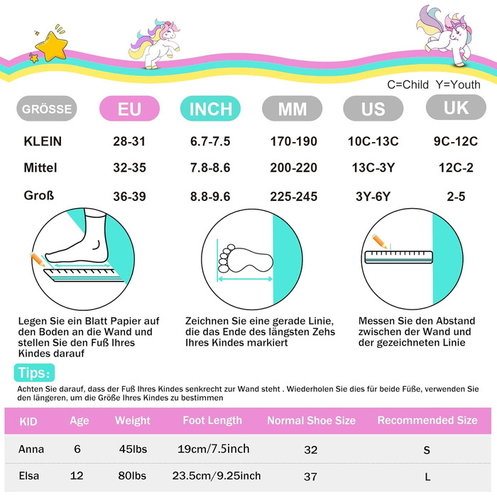 Ролики дитячі SULIFEEL Unicorn Rainbow для дівчаток та хлопчиків, світлові, чорні, 28-31 EU